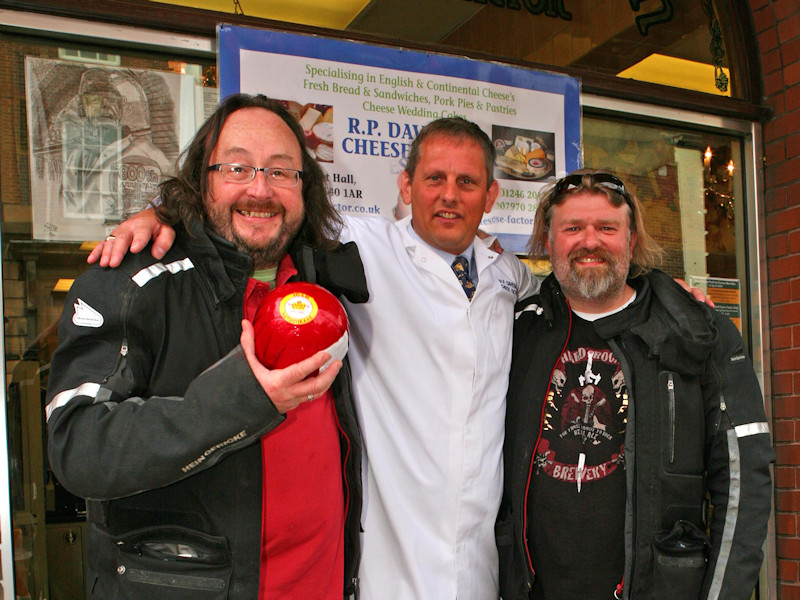 Hairy Bikers with Simon Davidson outside the Cheese Factor, Chesterfield